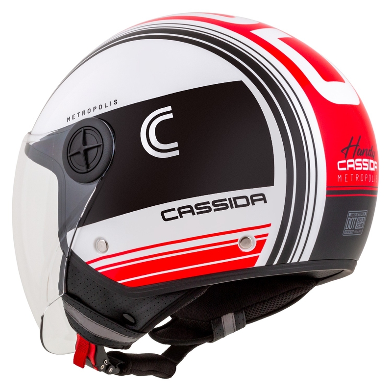 Cassida Handy Metropolis open face motorhelm zwart-wit-rood