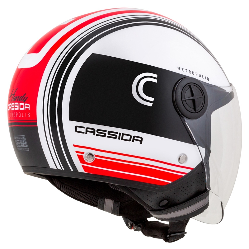 Cassida Handy Metropolis open face motorhelm zwart-wit-rood