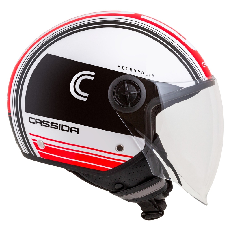 Cassida Handy Metropolis open face motorhelm zwart-wit-rood