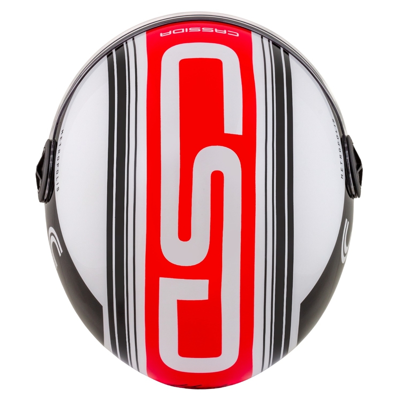 Cassida Handy Metropolis open face motorhelm zwart-wit-rood