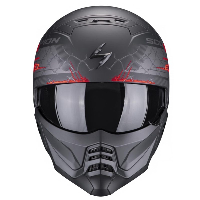 Open helm met masker Scorpion EXO-COMBAT II Xenon zwart-rood mat