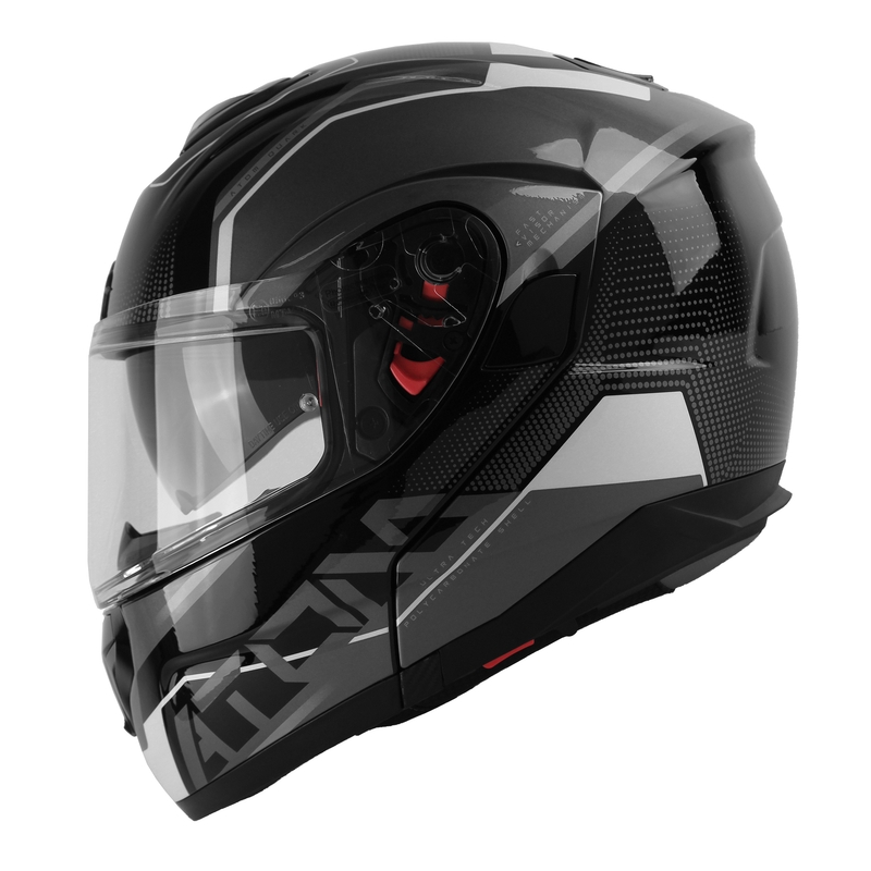 MT Atom SV Quark zwart-grijs-wit glanzende opklapbare motorhelm uitverkoop