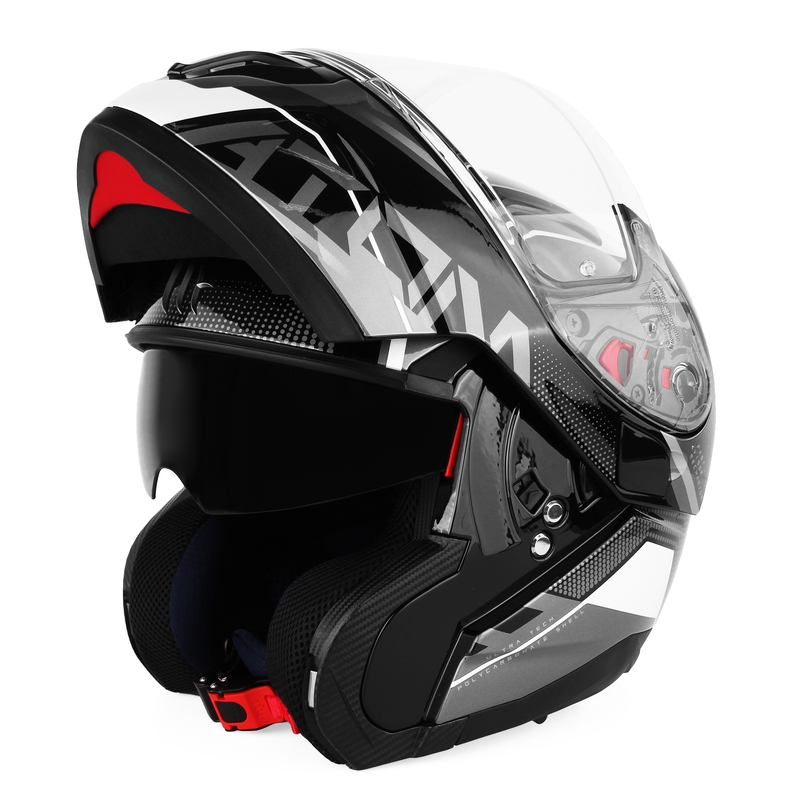 MT Atom SV Quark zwart-grijs-wit glanzende opklapbare motorhelm uitverkoop