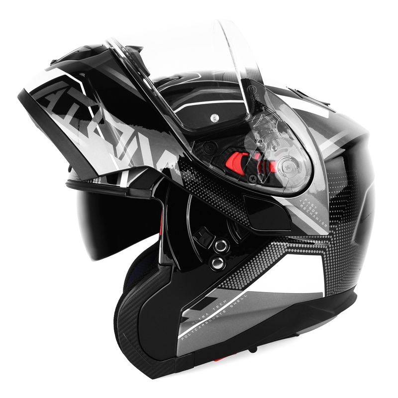 MT Atom SV Quark zwart-grijs-wit glanzende opklapbare motorhelm uitverkoop