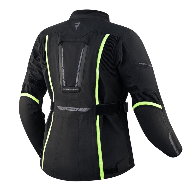 Dames moto jas Rebelhorn Hiker III zwart-fluo geel uitverkoop