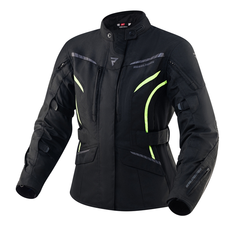 Dames moto jas Rebelhorn Hiker III zwart-fluo geel uitverkoop