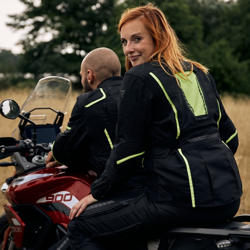 Dames moto jas Rebelhorn Hiker III zwart-fluo geel uitverkoop