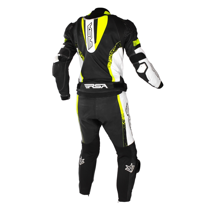 RSA Imola 2 zwart-wit-fluo gele motoroverall uitverkoop