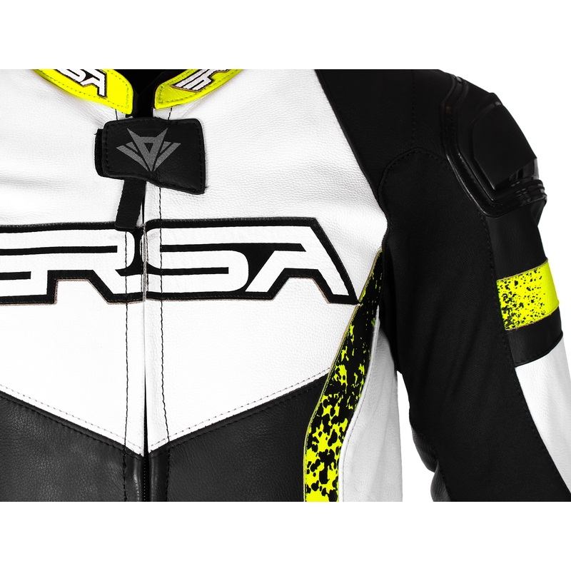 RSA Imola 2 zwart-wit-fluo gele motoroverall uitverkoop