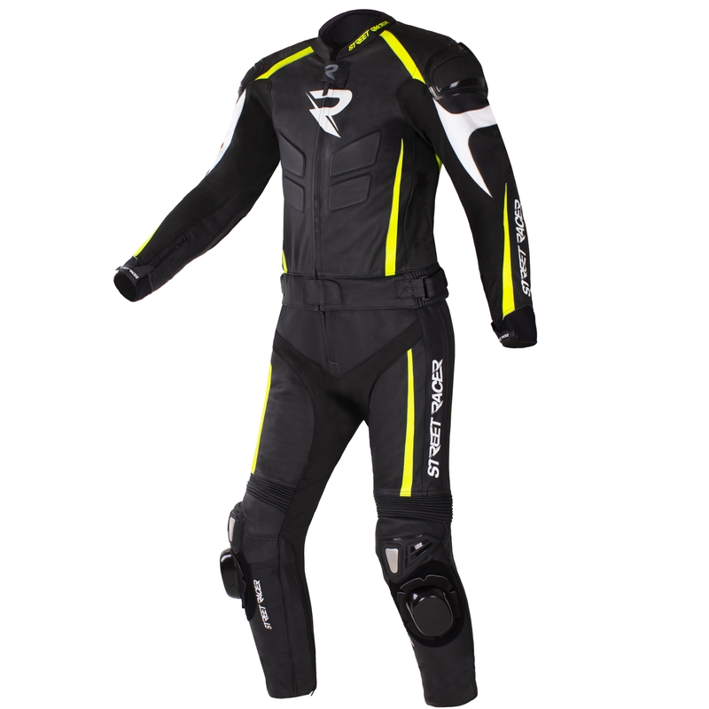 Street Racer Fast Track 2 Zwart-Wit-Fluo Geel Motoroverall uitverkoop