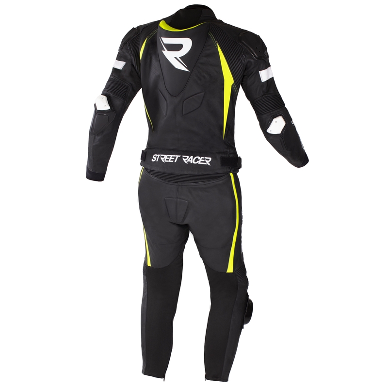 Street Racer Fast Track 2 Zwart-Wit-Fluo Geel Motoroverall uitverkoop