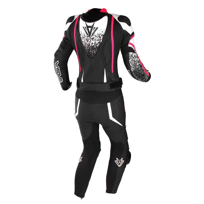 Dames motorpak RSA GT2 zwart-wit-fluo roze in de aanbieding uitverkoop