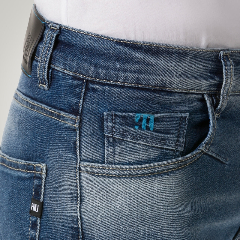PMJ Cruise blauwe motorjeans uitverkoop