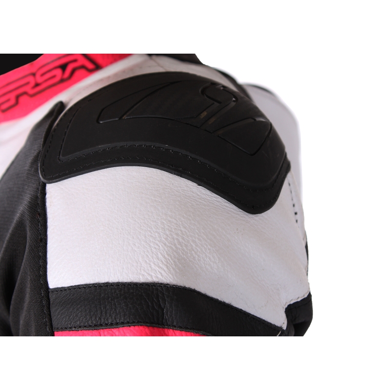 Dames motorpak RSA GT2 zwart-wit-fluo roze in de aanbieding uitverkoop