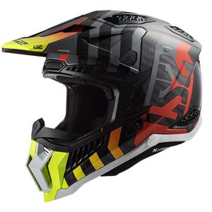 Motorcrosshelm LS2 MX703 C X-Force Barrier H-V zwart-grijs-rood-geel
