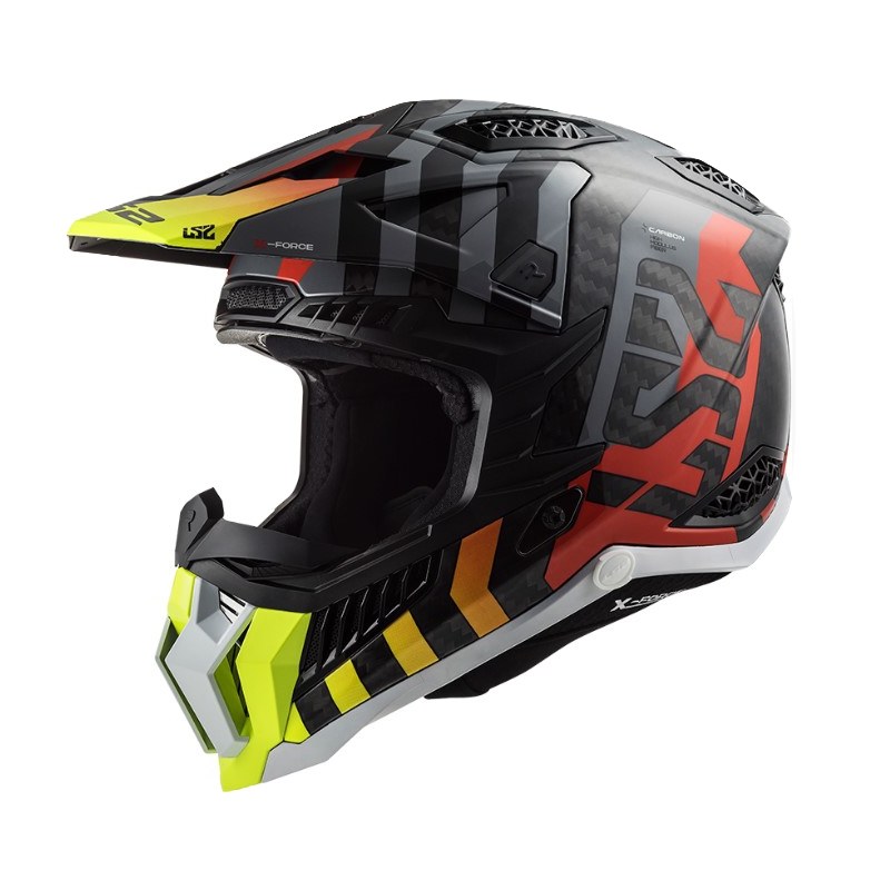 Motorcrosshelm LS2 MX703 C X-Force Barrier H-V zwart-grijs-rood-geel