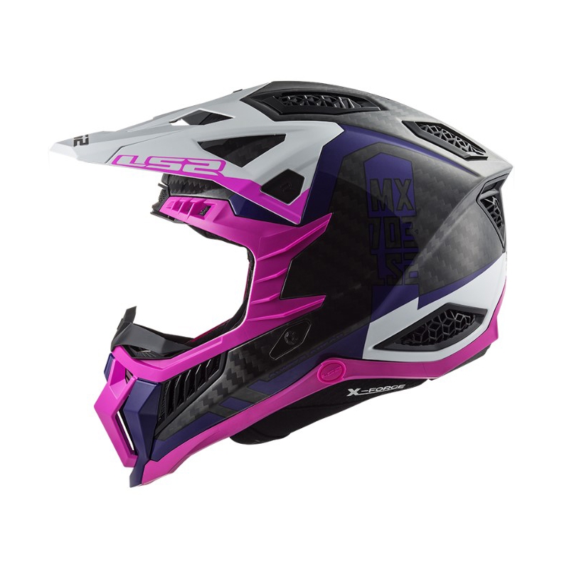 Motorcrosshelm LS2 MX703 C X-Force Victory zwart-wit-paars-roze