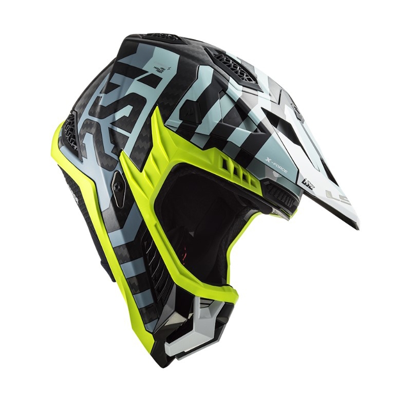 Motorcrosshelm LS2 MX703 C X-Force Barrier zwart-blauw-fluo geel