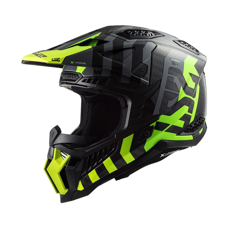 Motorcrosshelm LS2 MX703 C X-Force Barrier H-V zwart-grijs-fluo geel