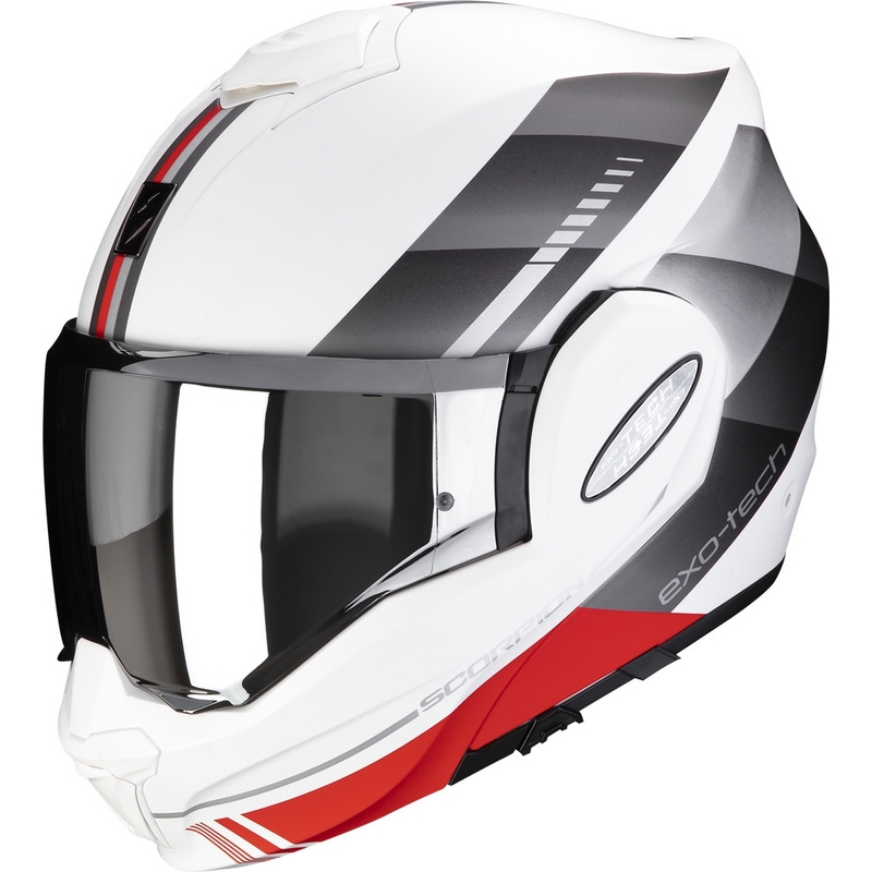 Opvouwbare motorhelm Scorpion EXO-TECH EVO Genre wit-zilver-rood uitverkoop