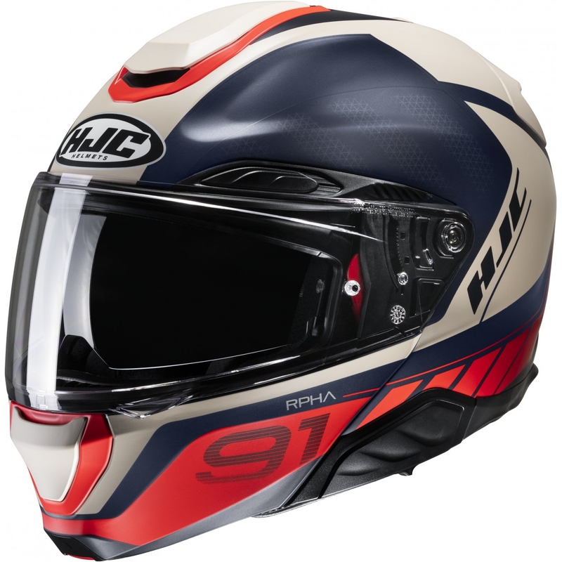 Opklapbare motorhelm HJC RPHA 91 Rafino MC1SF rood-blauw-beige