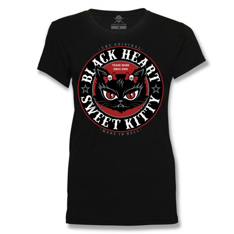 Dames-T-shirt Zwart Hart Kitty uitverkoop