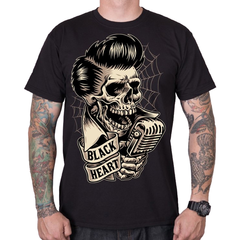 Zwart hart rockabilly herenoverhemd