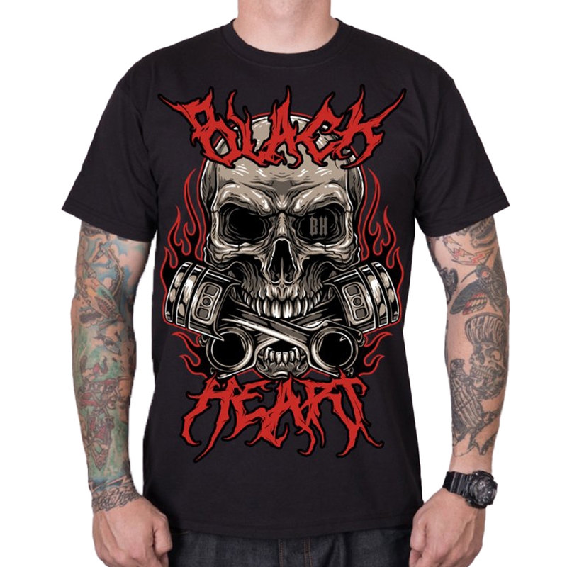 Heren-T-shirt Zwart Hart Metalen Hoofd