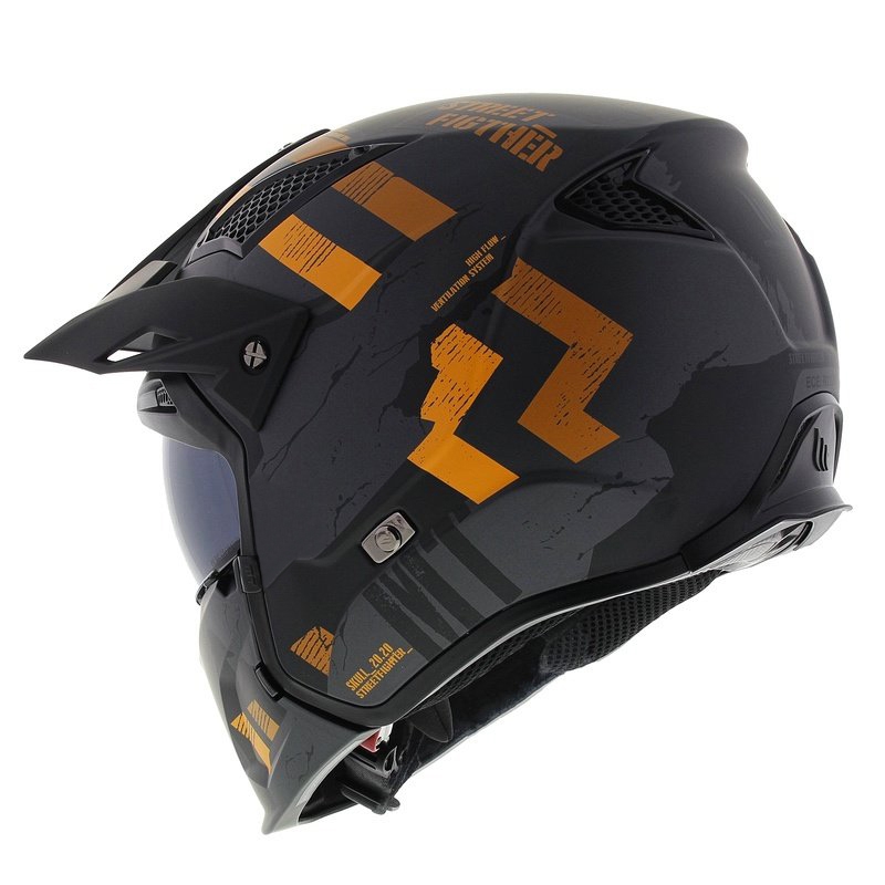 Open helm met masker MT Streetfighter SV S Skull A12 grijs-oranje