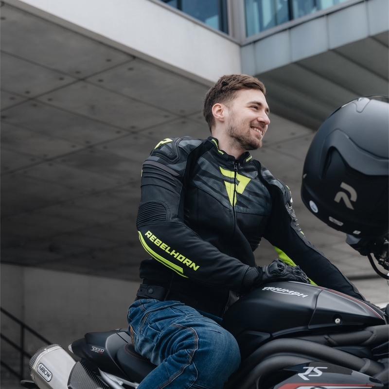 Rebelhorn Vandal zwart-fluo geel leren motorjack uitverkoop