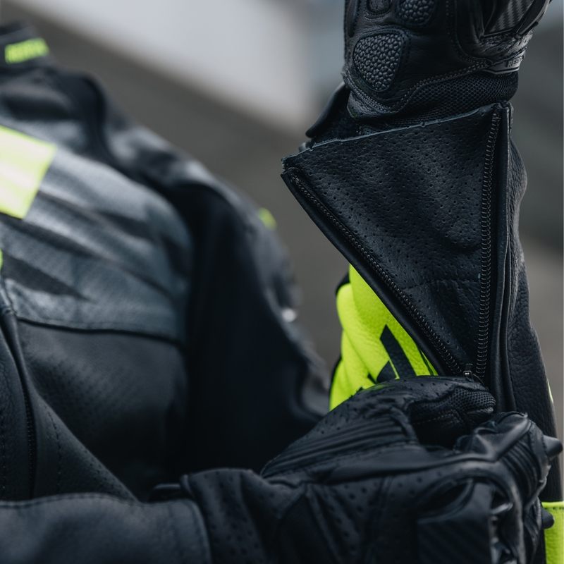 Rebelhorn Vandal zwart-fluo geel leren motorjack uitverkoop