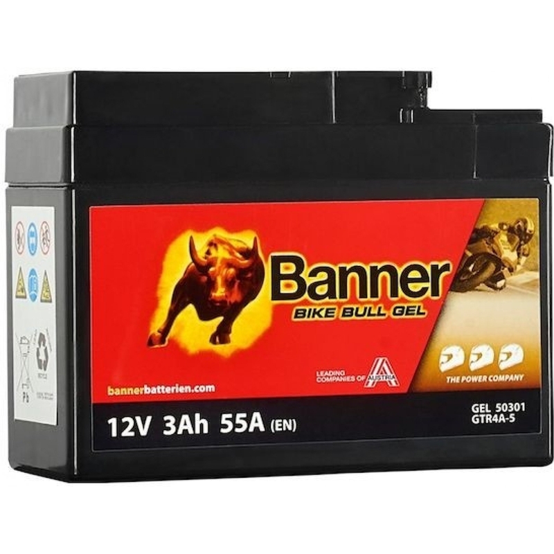 Gel accu Banner Bike Bull Gel 12V, YTR4A-BS, 3AH, 55A
