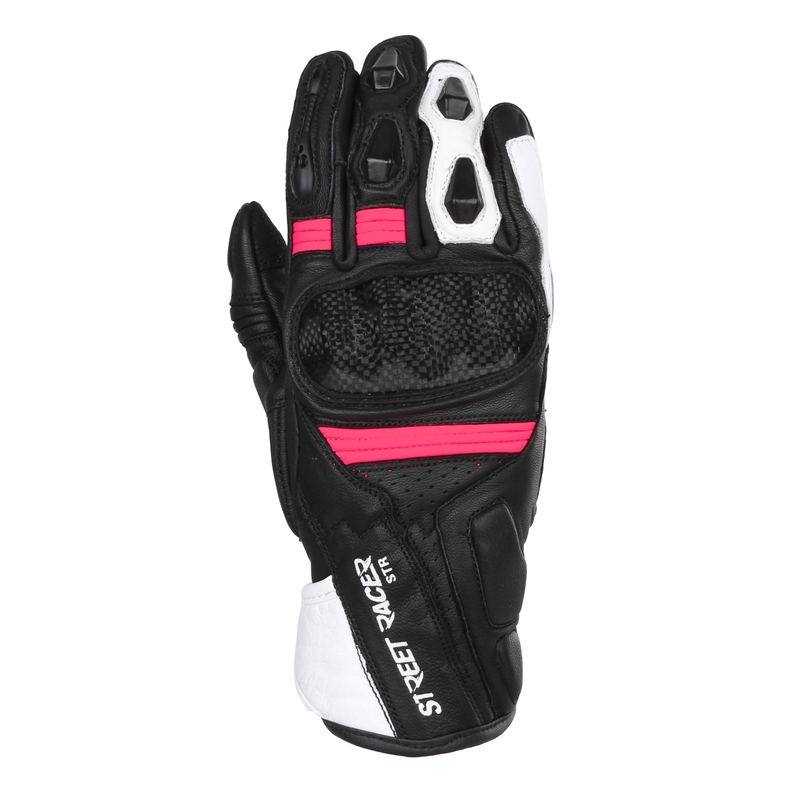 Motorhandschoenen voor dames Street Racer STR zwart, wit en roze