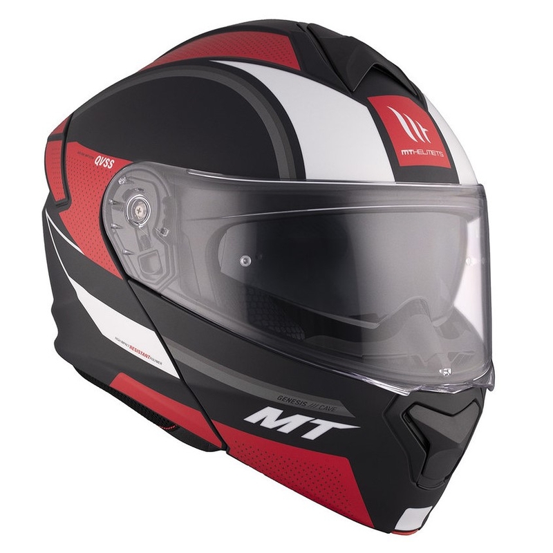 MT Genesis SV Cave A5 zwart-wit-rood matte opklapbare motorhelm