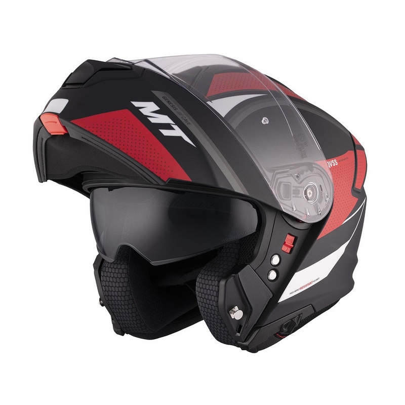 MT Genesis SV Cave A5 zwart-wit-rood matte opklapbare motorhelm