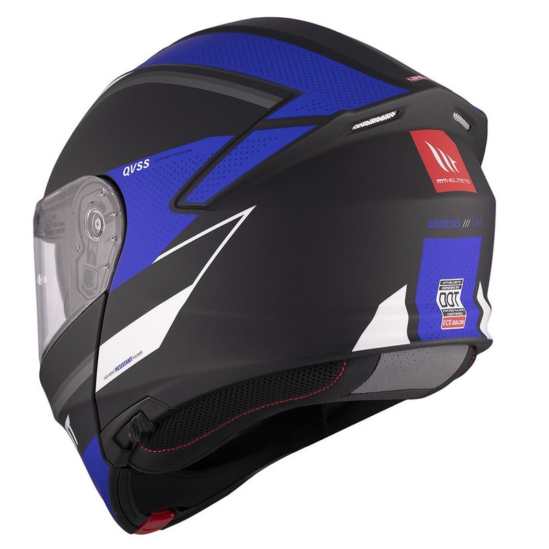 MT Genesis SV Cave A7 zwart-wit-blauw matte opklapbare motorhelm