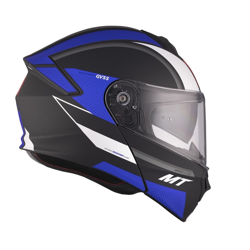 MT Genesis SV Cave A7 zwart-wit-blauw matte opklapbare motorhelm