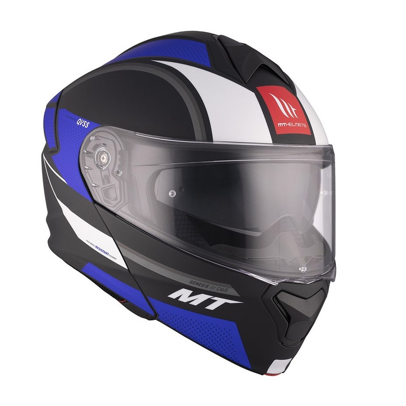 MT Genesis SV Cave A7 zwart-wit-blauw matte opklapbare motorhelm