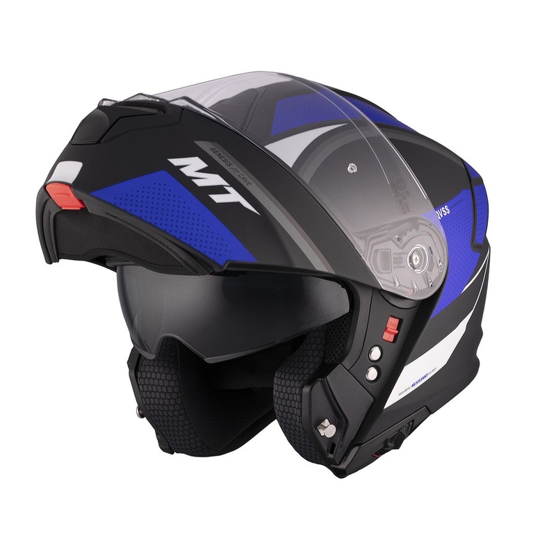 MT Genesis SV Cave A7 zwart-wit-blauw matte opklapbare motorhelm