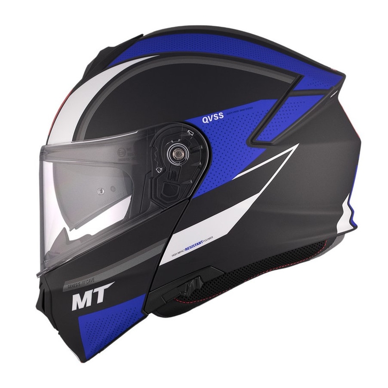 MT Genesis SV Cave A7 zwart-wit-blauw matte opklapbare motorhelm