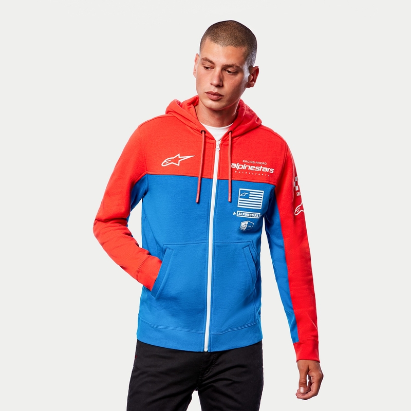 Mikina Alpinestars H Block Hoodie fluo červeno-světle modrá
