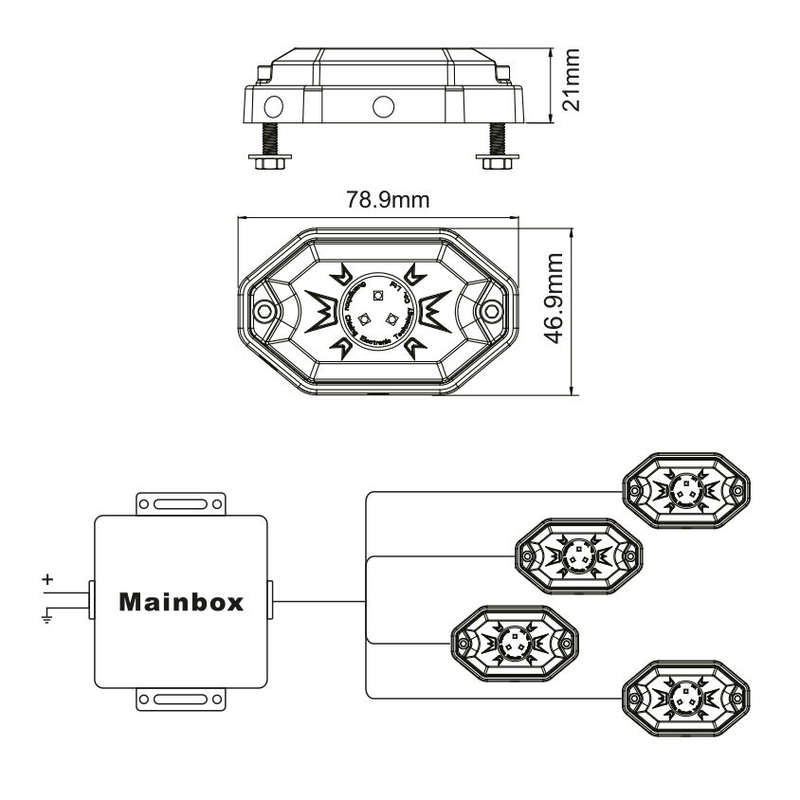 HAAI LED-LICHT, RGB, MEERKLEURIG, BLUETOOTH-BEDIENING, 4 ST. SET