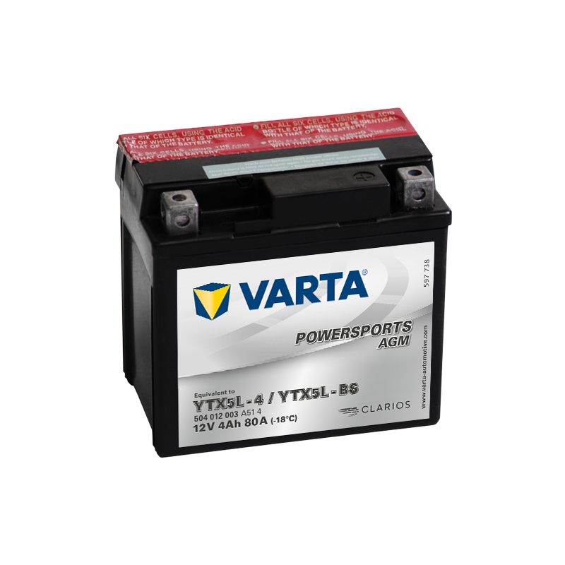 VARTA YTX5L-4/YTX5L-BS 12V/4Ah onderhoudsvrije batterij