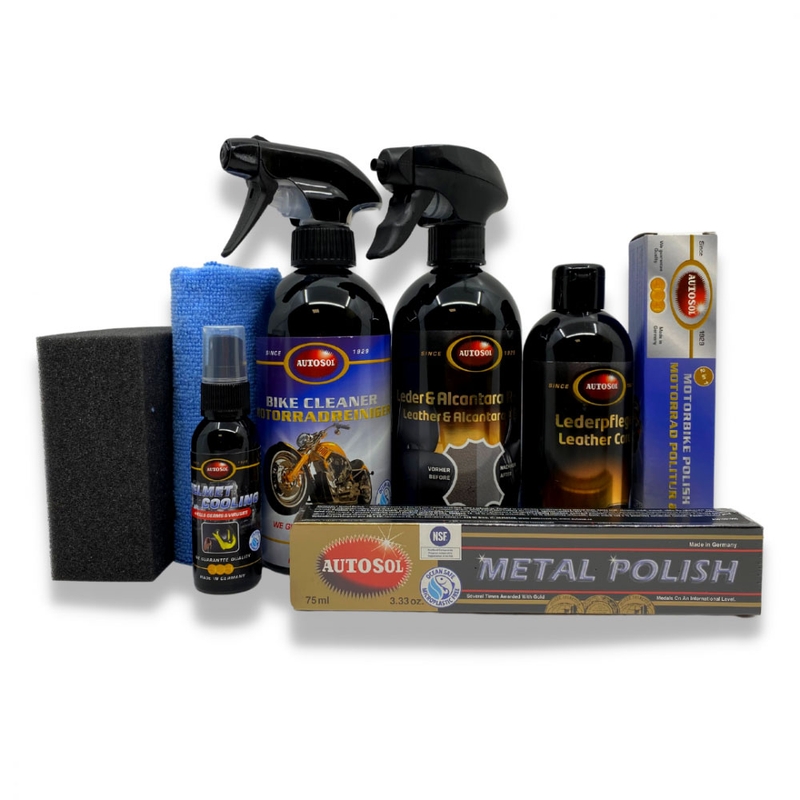 Autosol geschenkset voor het reinigen van motorfietsen en leren accessoires