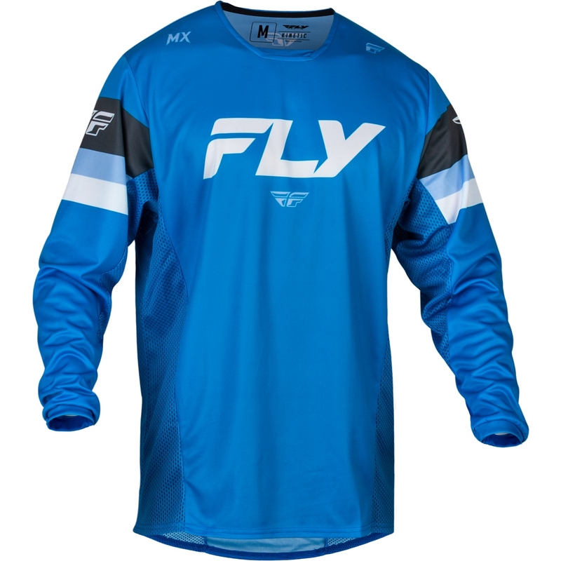 FLY Racing Kinetic Prix motorcross shirt blauw-grijs-wit uitverkoop
