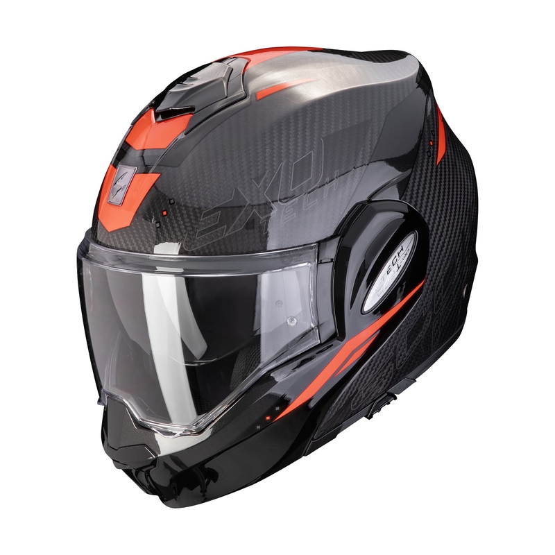 Opvouwbare motorhelm Scorpion EXO-TECH EVO CARBON ROVER zwart-rood uitverkoop