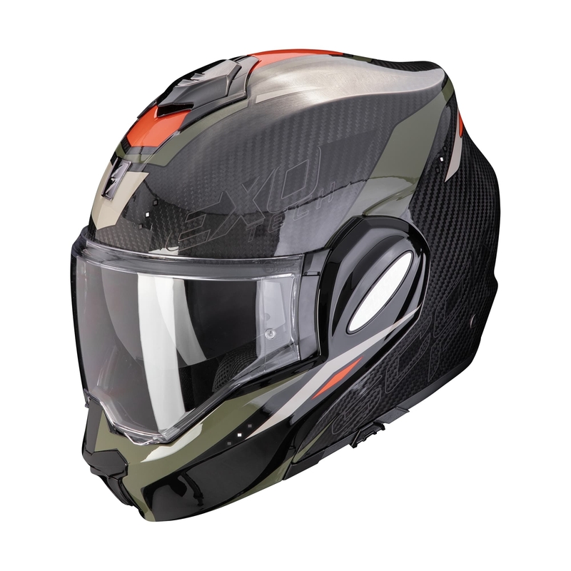 Opvouwbare motorhelm Scorpion EXO-TECH EVO CARBON ROVER zwart-groen uitverkoop