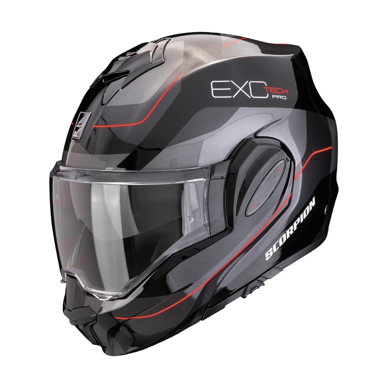 Opvouwbare motorhelm Scorpion EXO-TECH EVO PRO COMMUTA zwart-zilver-rood uitverkoop