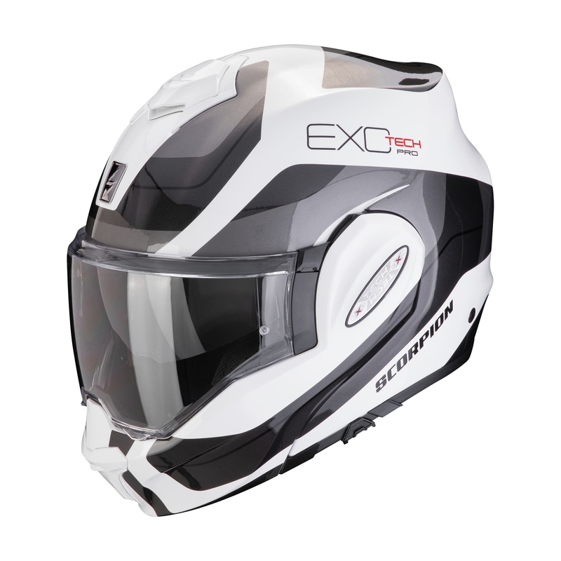Opvouwbare motorhelm Scorpion EXO-TECH EVO PRO COMMUTA wit-zilver uitverkoop