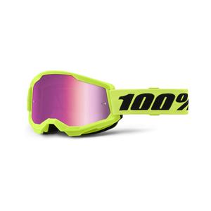 Motorcrossbril 100% STRATA 2 Nieuw fluo geel (roze plexi)